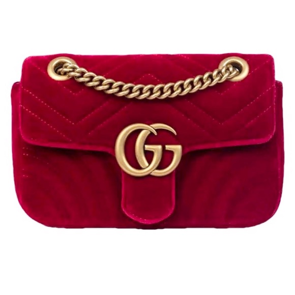 Gucci GG Marmont Velvet Shoulder Bag in Hisbiscus Red (Pre-Owned) - Picture 15 of 15